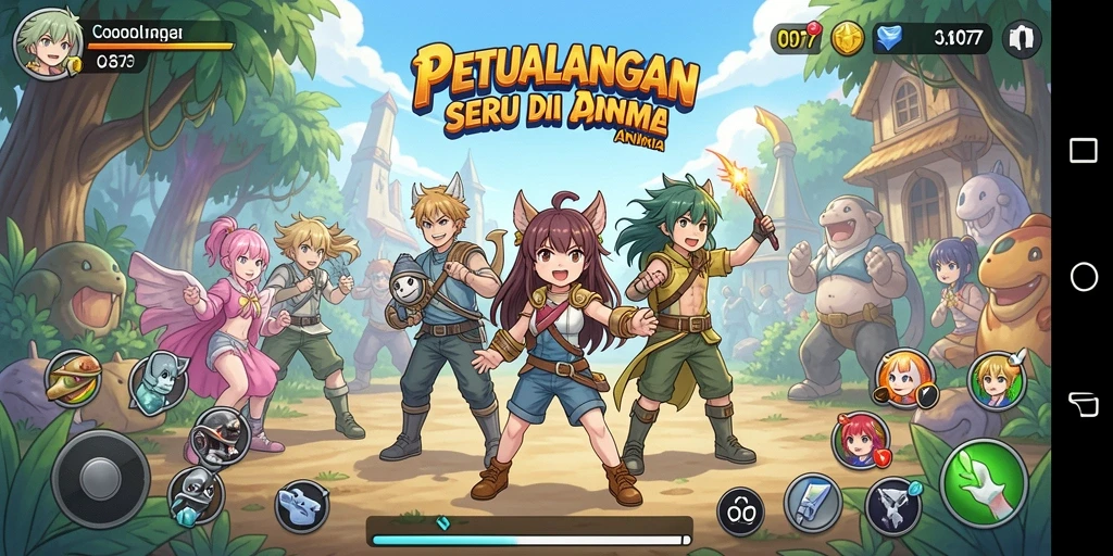 Tampilan gameplay C0077 yang penuh aksi dan karakter Anime.