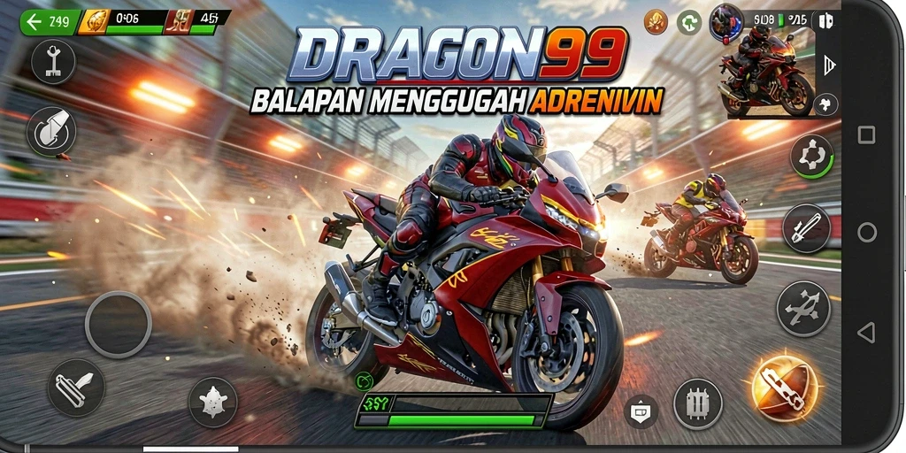 Tampilan gameplay DRAGON99 dengan balapan motor yang seru dan mendebarkan.