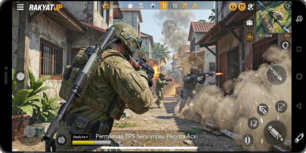 Tampilan gameplay RAKYATJP yang menegangkan saat beraksi di medan perang.
