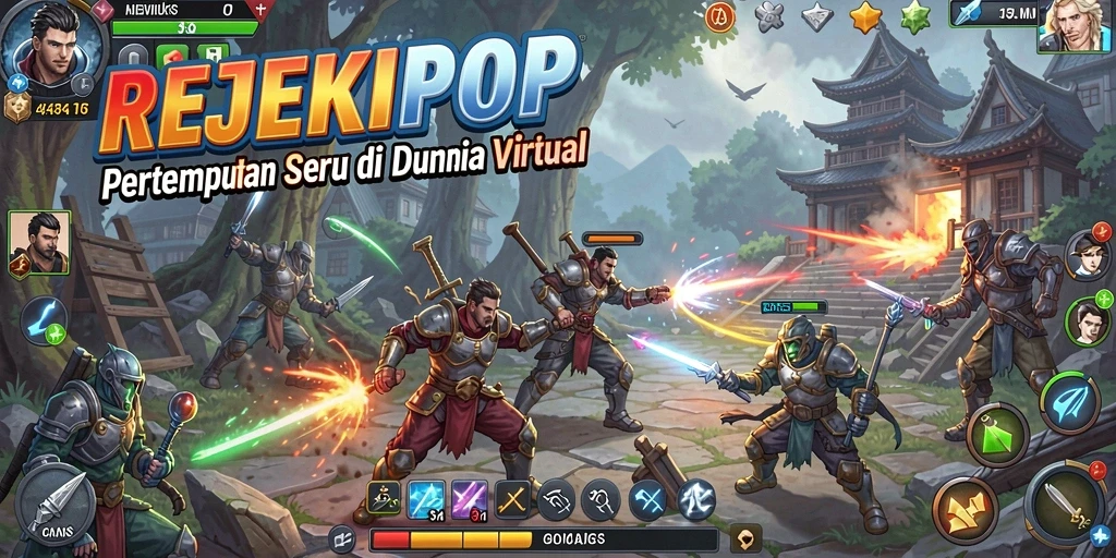 Tampilan gameplay seru di REJEKIPOP dengan pertarungan intens.